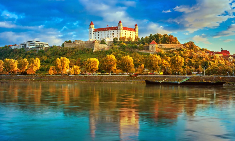 Bratislava castle and old town over the Danube river in Bratislava city, Slovakia