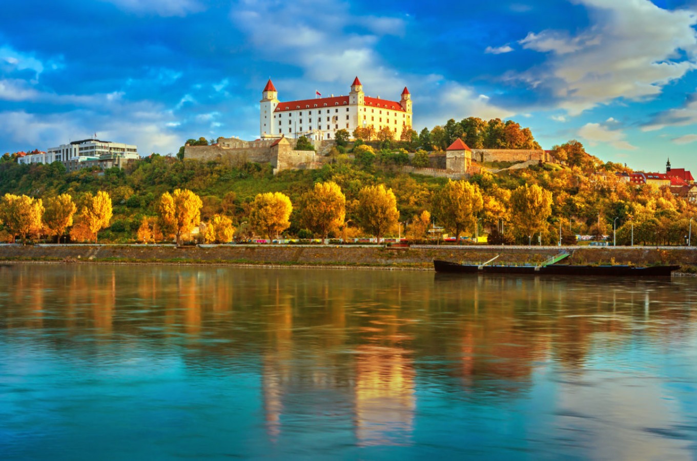 Bratislava castle and old town over the Danube river in Bratislava city, Slovakia