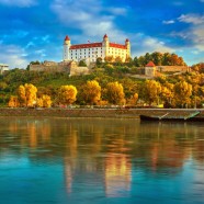 Bratislava castle and old town over the Danube river in Bratislava city, Slovakia