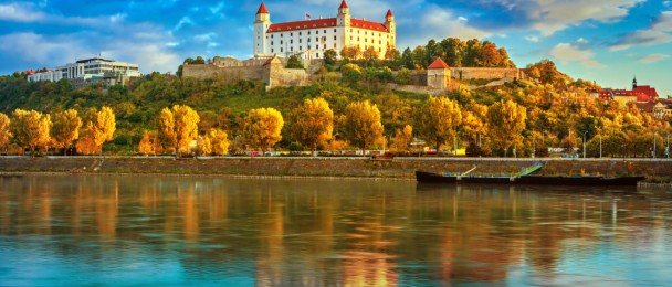 Bratislava castle and old town over the Danube river in Bratislava city, Slovakia