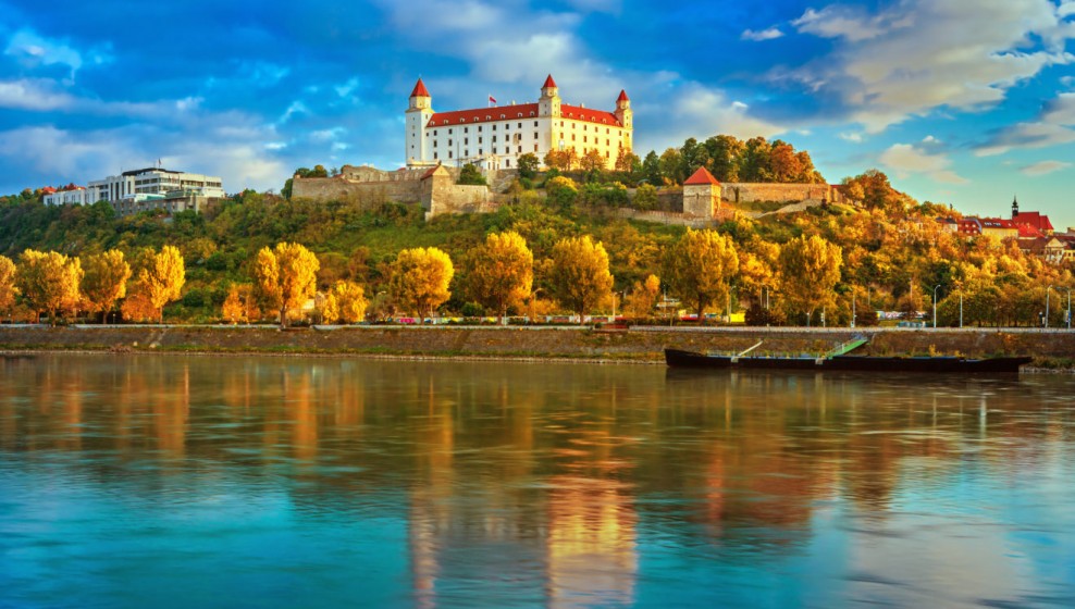 Bratislava castle and old town over the Danube river in Bratislava city, Slovakia