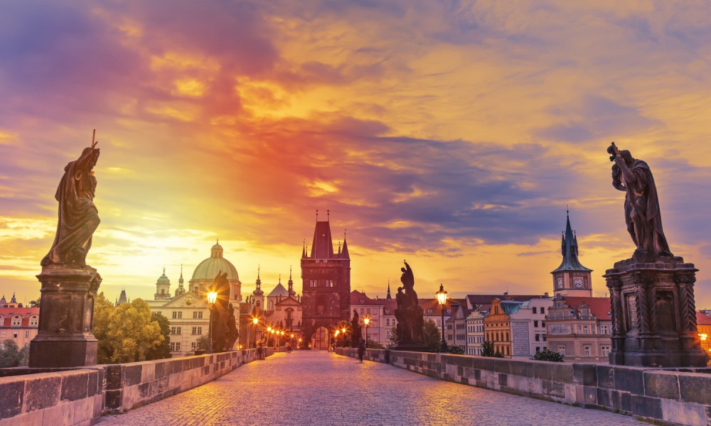 Charles Bridge in Prague during sunset