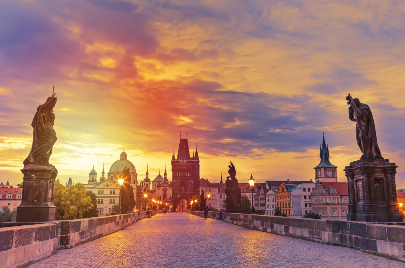 Charles Bridge in Prague during sunset