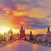 Charles Bridge in Prague during sunset