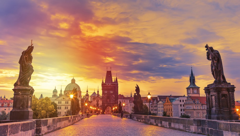 Charles Bridge in Prague during sunset