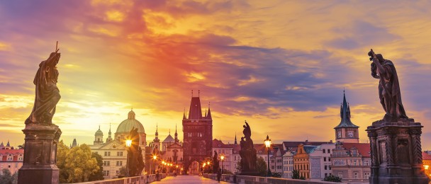 Charles Bridge in Prague during sunset