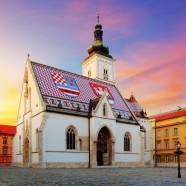 Sunset view of St Mark's Church in Zagreb